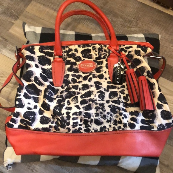 Coach leopard with red leather trim - Picture 1 of 2